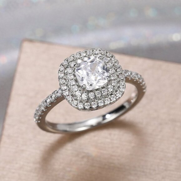 🎀Classic Thin Pure Zircon Square Luxury Wedding Rings for Women, MARR9041 - Picture 1 of 6